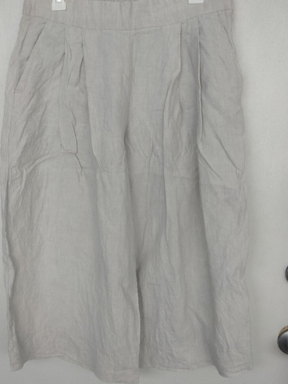 Linen Gap Flood Crop Pants, Ecru, Pleats, Pockets, Elastic Waist